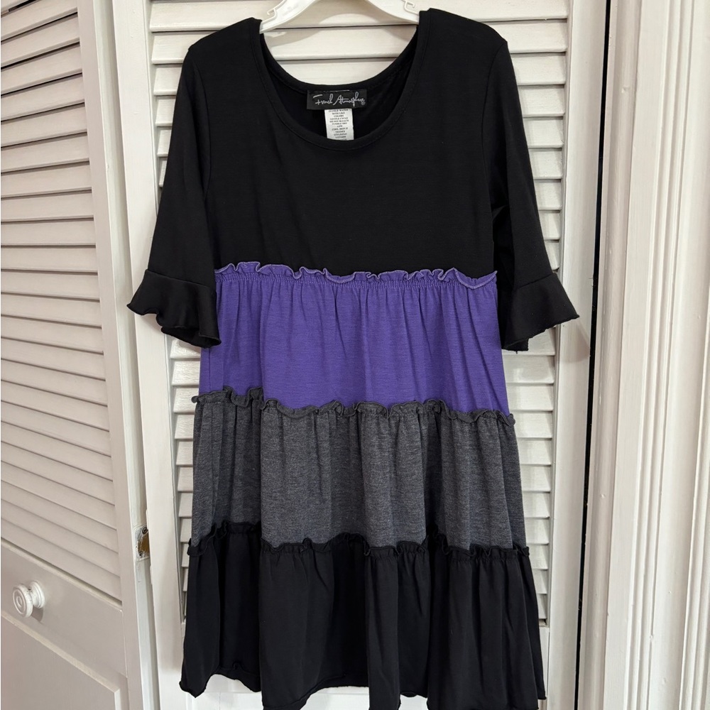French Atmosphere Black, Purple and Gray Ruffle dress Girls size 7/8